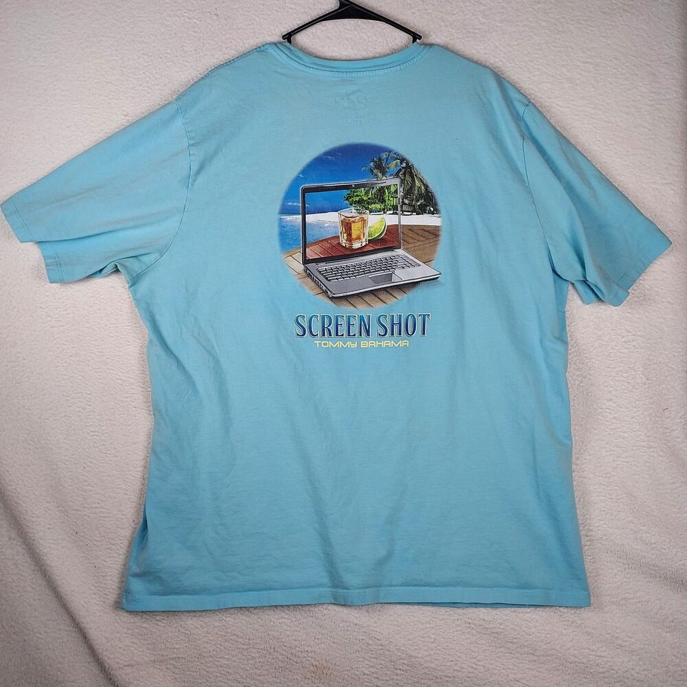 Tommy Bahama Screen Shot Graphic T Shirt Mens XXL Blue Beach Laptop Cotton